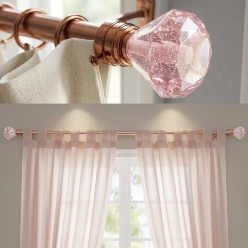 Image of Atlantic Curtain Rod Finials Set of 2, Decorative Textured Resin Diamond Finials with Rose Gold Finish for Standard Drapery Rods