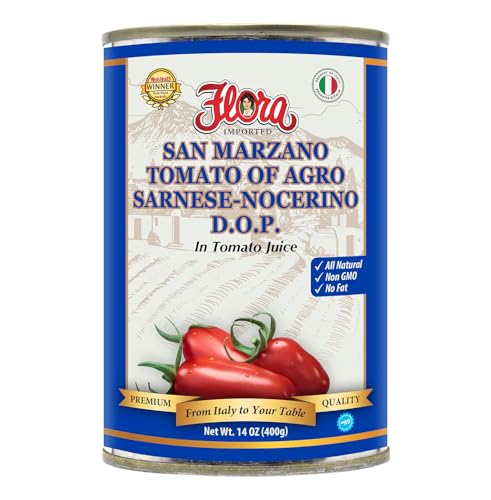 San Marzano D.O.P. Tomatoes 14 OZ Can - Flora Foods Authentic Italian Premium Quality imported from Italy.