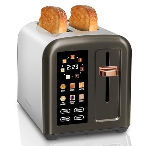 SEEDEEM Toaster 2 Slice, Full Touch Control Stainless Toaster, LCD Display, 50% Faster Heating Speed, 6 Bread Type, 7 Shade Setting, 1.5''Wide Slots, Removable Crumb Tray, 1350W, Dark Metallic