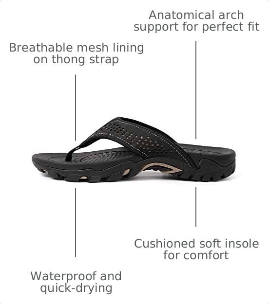 Image of Mens Flip Flops Comfort Sport Thong Sandals for Indoor Outdoor Casual Beach Flip Flops for Men with Arch Support