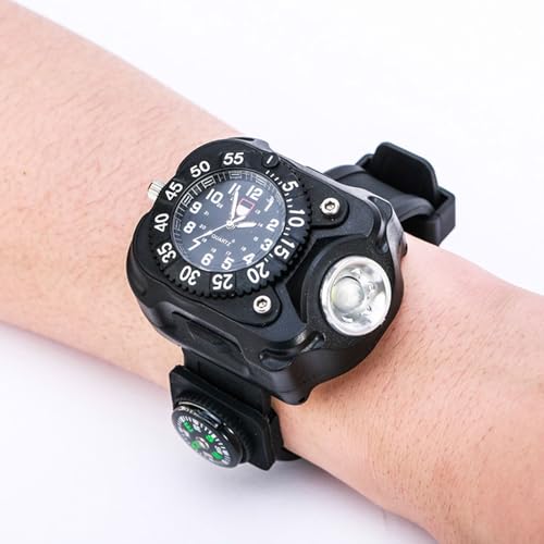 FEISWU Running Light, Portable Rechargeable Wrist Light, LED Running Lights with 5 Modes, Waterproof Tactical Flashlight with Compass for Running Biking Mountain Climbing Camping Hiking Night Fishing