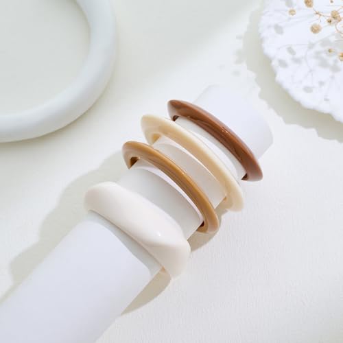 ENSKEFEN 4PCS Acrylic Resin Bangles Bracelets Set for Women Trendy Vintage White Brown Acrylic Bangle Stackable Irregular Geometric Resin Bracelet by ENSKEFEN - Used condition - Image 3