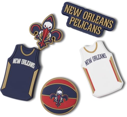 Crocs Unisexs Jibbitz Shoe Charms NBA Basketball Teams Sports Collection Multi Packs New Orleans Pelicans 5 Pack