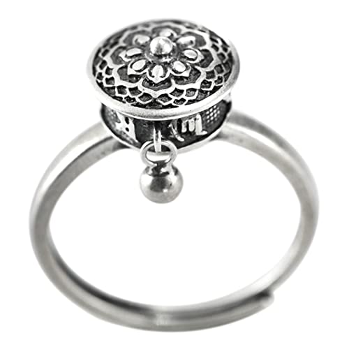 Bague femme en argent réglable contre l'anxiété avec moulin à prière fleur