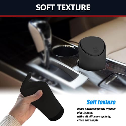 Image of UGSHY 1 PC Car Trash Can with Lid, 2.5 inch x 6.2 inch Silicone Portable Small Trash Can, Cup Type Embedded Integrated Waterproof Trash Can for Most Cars SUVs and Trucks (Black)