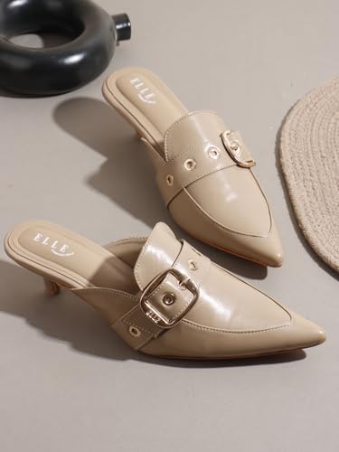 Image of ELLE Women Elegant Buckle Kitten Heel Slip-On Mule