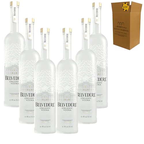 Belvedere – Vodka Pure Organic | 70 cl | 40 % Vol | Centeno Dankowskie Gold Polaco | Destilado 4 Veces | Suave y Cremoso | Vainilla y Especias | Certificado Orgánico | 6 botellas 70cl