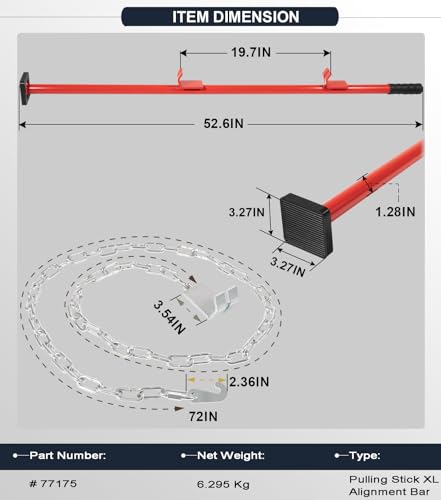 Image of Camoo 𝙐𝙥𝙜𝙧𝙖𝙙𝙚𝙙 77175 Pulling Stick Tool for Boat Car Repair (52 inch Long), Auto Body Puller Alignment Bar & 72 inch Chain for Aligning Bumpers, Panels, Hoods, Decks and Brackets Pull Stick XL