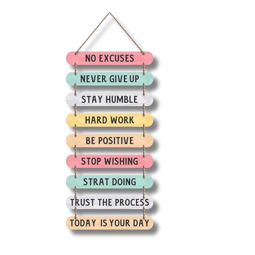 Image of Dakshestry Artworks Motivational Wall Hanging Decor - 9 Piece Wooden Inspirational Quotes Sign - Positive Affirmations Hanging Board for Office, Bedroom, Living Room, Gym