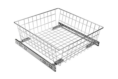 GTV Pull Out Wire Basket Drawer with Roller Runners - Wardrobe Storage Organiser (H100mm x W500mm, Silver)