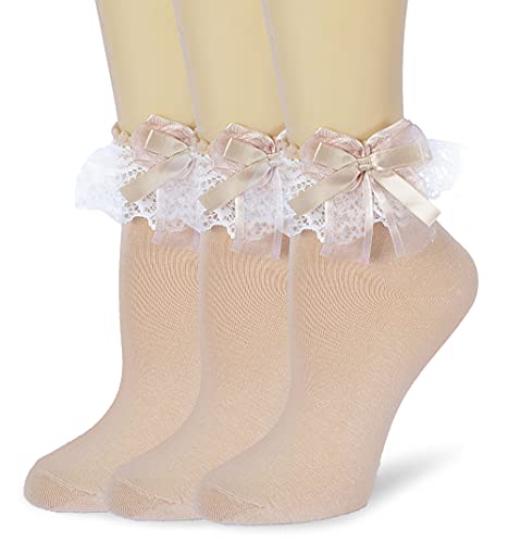 Image of Women Ruffle Socks, Double Layer Lace Butterfly Cute Frilly Girl Princess Cotton Ankle Socks