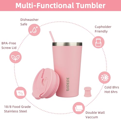 Image of BJPKPK 18 oz Coffee Tumbler with Straw, Insulated Stainless Steel Cup