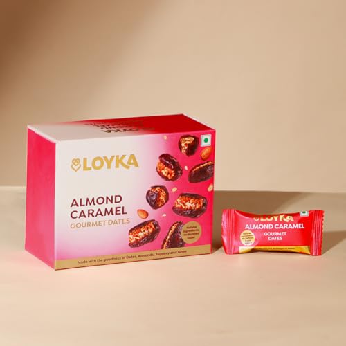 Image of Loyka Caramel Almonds Dates Box - 100 gm box | Crunchy | Gift Hamper| No Refined Sugar Added | Made with Jaggery | Diet friendly | Healthy guilt-free morning /evening snack |Gluten-free
