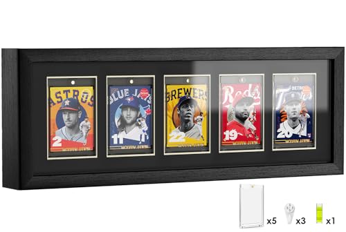 Baseball Card Display Case Wall Mount Trading Card Display Frame for 5 Standard Cards with UV Protection Magnetic Card Holder Sports Display Cases for Football Basketball Hockey Card Collection