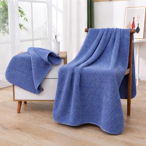 Image of MAXOSHINE Microfiber Towels for Bath-Soft Coral Fleece Towel with Hook Quick Dry Super Absorbent-Bath Towel for Men and Women-70 x 140 cm (Dark Blue)