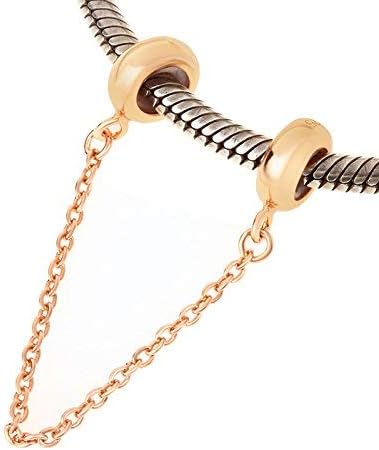 925 Sterling Silver Stopper Safety Chain Bead Charm for European Charm Bracelets (Rose Gold) - Image 2