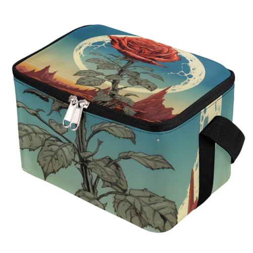 GzLeyigou Lunch Bags for Women Men 9 Cans,Desert Rose Hot & Cold Food Delivery Bag Insulated Grocery Bag Insulated Lunch Box Red Rose Cooler Bag for Office Work Picnic Beach