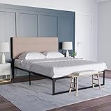 EMMA + OLIVER Gannon Queen Headboard - Taupe Fabric Upholstery - Adjustable Height - Assembly in 30 Minutes or Less - Suitable for Most Bed Frames (Not Included)