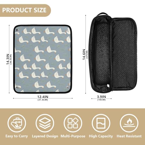 Bolsa de viaje para herramientas de cabello con tapete resistente al calor desmontable, impermeable y portátil para planchas de pelo, rizadores y accesorios, diseño gris con flores y azul miniatura 4