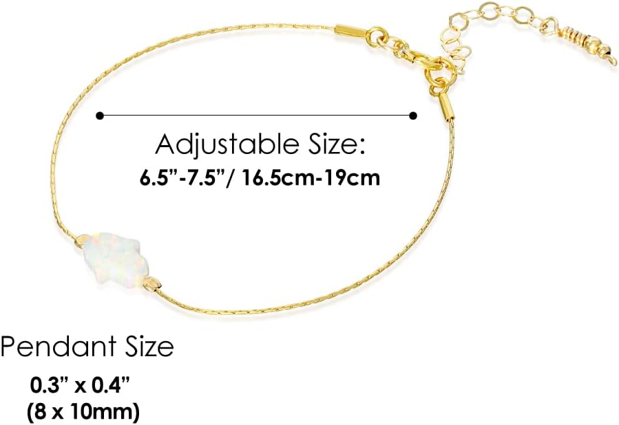 BR32 - Opal Hamsa Bracelet - Handmade Protection Hand Charm Bracelet Length 6.5 + 1 inch extending - Image 2