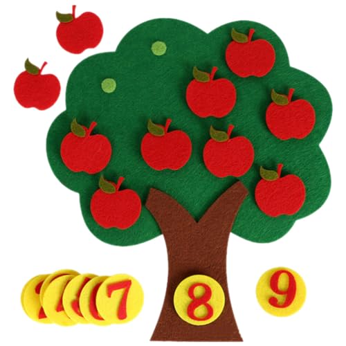 TOYANDONA Felt Number Tree: 1-10 Learning Number Games Felt Apple Tree Counting Toys for Kids Toddlers Preschoolers Home Classroom Early Education Teaching Game