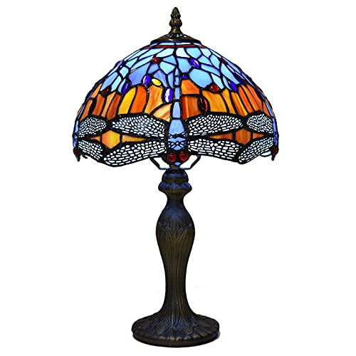 Auroh Tiffany Lamps Antique Dragonfly Design Handcrafted Stained Glass Lampshade, Table Lamp for Living Room, Bedside Desk, Bedroom, Coffee Table (TFTL-1002)