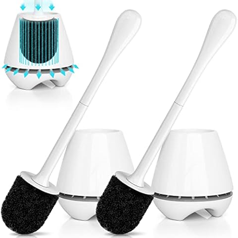 uptronic Toilet Brush and Holder 2 Pack, Toilet Brush with Ventilated Holder, Toilet Bowl Brush with Long and Large Handle for Bathroom-Toilet-Cleaning-Bristles-Comfortable Cover