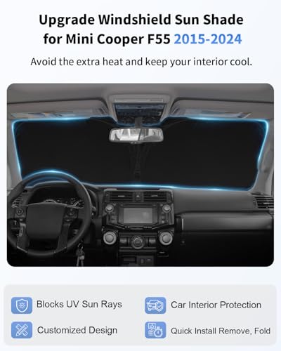 Sun Shade for Mini Cooper Windshield Sunshade fit for 2015-2023 2024 2025 BMW Mini Cooper F55 Accessories Front Window Shield Sun Visor Protector Block UV Ray Heat