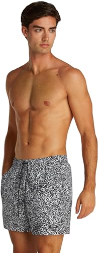 Calvin Klein Herren Badehose Medium Drawstring-Print mit Logo, Mehrfarbig (Black Granite AOP), L