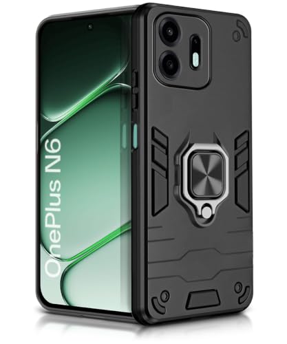 Image of WOW IMAGINE Shock Proof Back Case Mobile Cover for 1+ OnePlus N6 5G | Back Cover Case (Tough Armor | Hybrid PC + TPU | Ring Holder & in-Built Kickstand | Black)