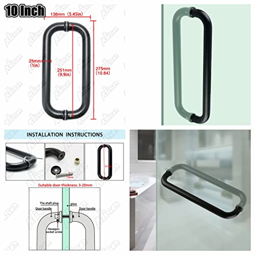 Alise Shower Door Handle,Sliding Shower Glass Door Pull,Tubular Back To Back Handle Bar For Shower Bathroom Doors,10-Inch Sus304 Stainless Steel Shower Room Hardware Replacement Parts,Matte Black #TOP5