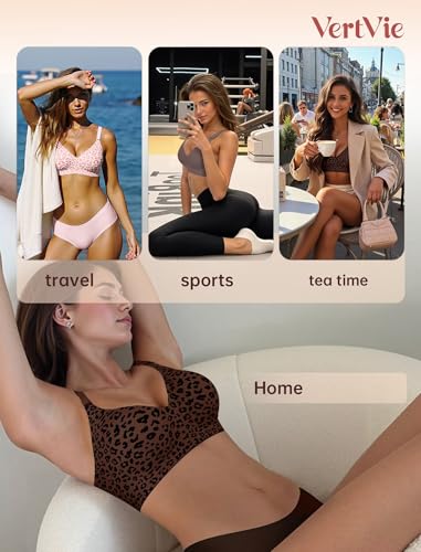 Vertvie Womens Wireless Jelly Bras No Underwire Push Up Seamless Bra Supportive Full Coverage Bralette Regular and Plus Size(Leopard Coffee,X-Large) — view 5