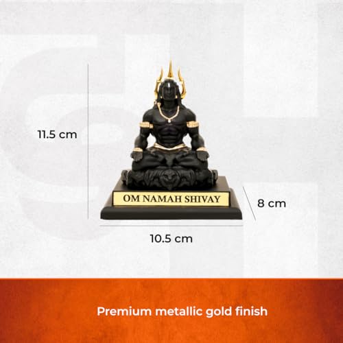 Image of Divine Hindu Adiyogi Shiva Trishul Damru with Base | Gold-Tone Resin Showpiece for Home Temple & Office Desk | Maha Shivratri, Sawan & Diwali Gift | Lord Shiva Idol for Meditation Space