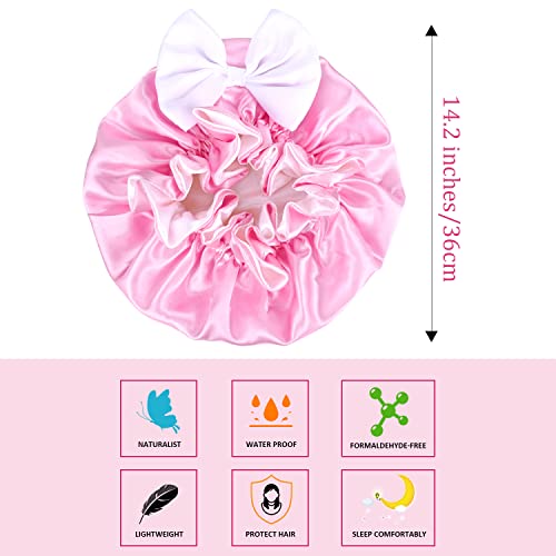 Danmy Kids Satin Bonnet Sleep Cap For Baby Infant Toddler Little Girls, Curly Hair Adjustable Silk Satin Cap For Children（Orange/Gray-2Pcs） #TOP4