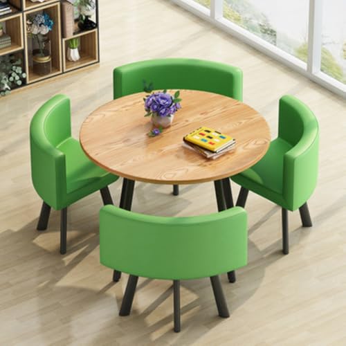 Image of Round Faux Marble Reception Table and Chairs Set, Dining Table Set for 4, Space Saving Reception Desk for Home and Apartment, Office, Conference Room, Lounge