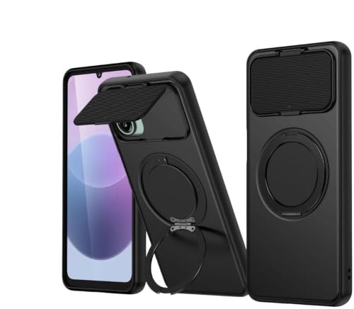 Image of SPAZY CASE Galaxy M07 Back Cover|Premium Magnetic Ring Stand Case with Camera Protection Slider|360 Rotating Kickstand|Slim & Strong Grip Phone Case for Galaxy M07-Black