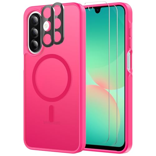 Mangix for Samsung Galaxy A17 5G Phone Case, with 2-Pack Tempered Glass Screen Protector and Camera Lens Protector, Translucent Back Shockproof Phone Cover for Samsung Galaxy A17 5G (Hot Pink)