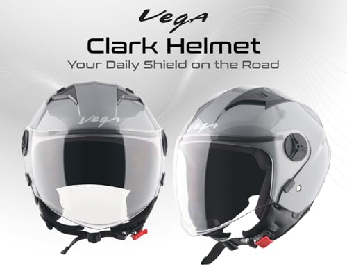 Image of Vega VO-05 Clark ISI Certified Open Face Motorcycle Helmet with High-Impact ABS Shell, Scratch-Resistant Visor, Comfortable Breathable Inner Padding & Secure Strap - Athena Grey - M