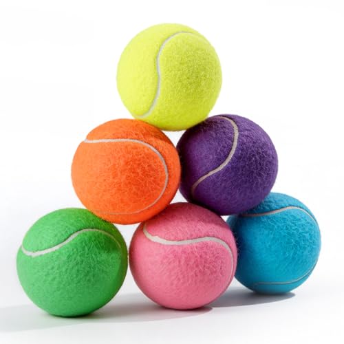 6-Pack Tennis Balls for Dogs, Bulk Rubber Ball for Fetch Chew Toys Beginner Training Practice(Mix Colors)