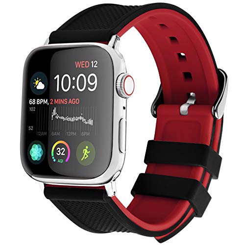 Fullmosa Apple Watch Band Silicone Compatible Apple Watch 42mm 44mm 38mm 40mm, Rainbow Soft Rubber iWatch Band for Apple Watch SE/6/5/4/3/2/1, Black Top/ Red Bottom 44mm 42mm