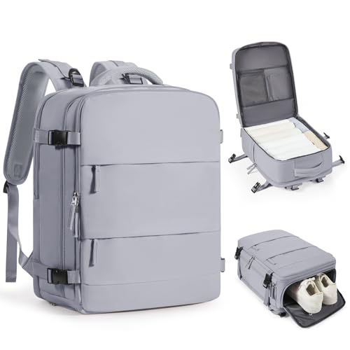 Image of Grey Travel Backpack - Carry On Flight Approved Mochila De Viaje Personal Item - Large Backpack for Men & Women - 18x14x8 Inches