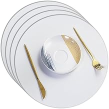 Round Placemats Set 15 Inch Faux Leather Table Mats for Kitchen Tables Washable Non-Slip Place Mats for Kitchen Dining Table Color White, Size Set of 4
