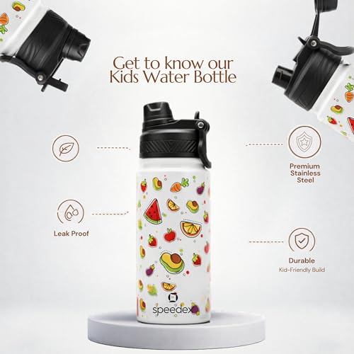 Image of Speedex Tutty Fruty 500 Kids Vacuum Insulated Stainless Steel Water Bottle 450 ML | Double Wall Hot & Cold Sipper (Straw + Direct Sip) | Leakproof BPA Free School Water Bottle for Boys & Girls