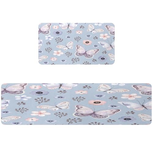 2 alfombrillas de cocina VAPOKF con mariposas lavables y antideslizantes 2