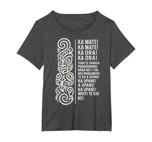 New Zealand Maori Haka Ka Mate Song Rugby T-Shirt, Women's Plus, Dark Heather Grey, 2X