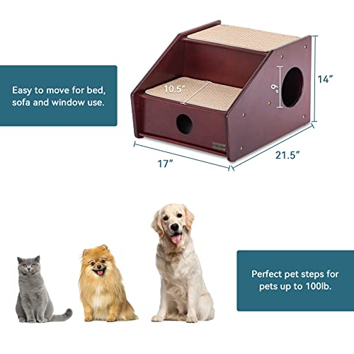 Petsfit Wooden Dog Stairs 2 Steps,Dog Steps For High Bed, Pet Stairs For Old Pet,Brownish Red(21X17X14 Inch) #TOP2