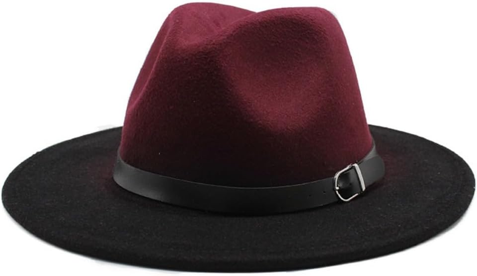 Two-Tone Fedora Hat, Yellow Crown Black Brim, Leather Belt Buckle Accent