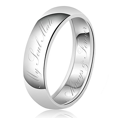 Tioneer 8Mm My Soul Mate Always & Forever Engraved Classic Sterling Silver Plain Wedding Band Ring, Size 11 #TOP5