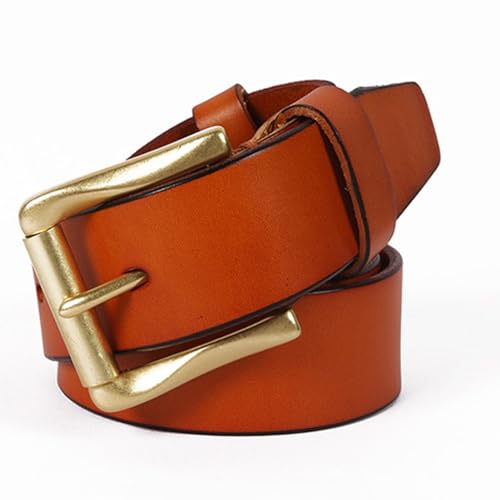 Unisex Genuine Leather Cowhide Belt - Handmade With Solid Brass Single Prong Roller Buckle2