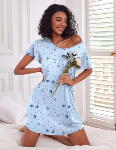 Image of Ekouaer 2 Pack Nightgowns for Women Short Sleeve Nightshirt Soft Sleepdress